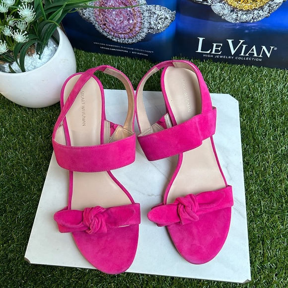 - STUART WEITZMANBandeau Block Heel Barbie Pink suede Leather size 12 - Picture 3 of 13